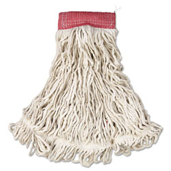 Rubbermaid Web Foot Wet Mop, Cotton/Synthetic, White, Large, 5" Red Headband, 6/Carton