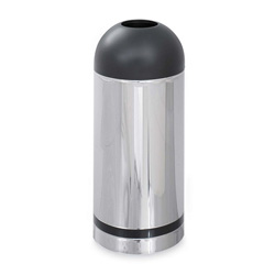 Safco Dome Open Top Metal Indoor Trash Can, 15 Gallon, Chrome & Black