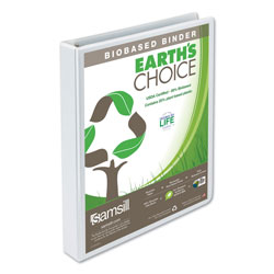 Samsill Earth's Choice Biobased Round Ring View Binder, 3 Rings, 1" Capacity, 11 x 8.5, White