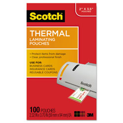 Scotch™ Laminating Pouches, 5 mil, 3.75" x 2.38", Gloss Clear, 100/Pack