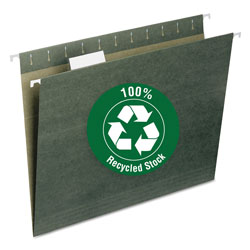 Smead 100% Recycled Hanging File Folders, Letter Size, 1/5-Cut Tab, Standard Green, 25/Box