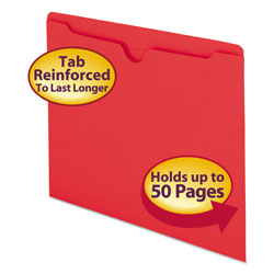 Smead Colored File Jackets with Reinforced Double-Ply Tab, Straight Tab, Letter Size, Red, 100/Box