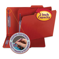 Smead Colored Pressboard Folders with Two SafeSHIELD Coated Fasteners, 1/3-Cut Tabs, Letter Size, Bright Red, 25/Box