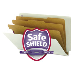 Smead End Tab Pressboard Classification Folders with SafeSHIELD Coated Fasteners, 3 Dividers, Legal Size, Gray-Green, 10/Box