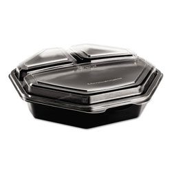 Solo OctaView Hinged-Lid Cold Food Containers, 36 OZ, Black