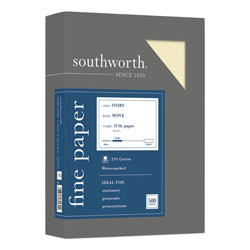 Southworth 25% Cotton Business Paper, 95 Bright, 24 lb, 8.5 x 11, Ivory, 500/Ream