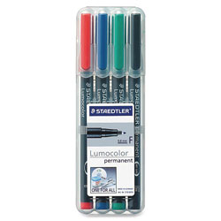 Staedtler Lumocolor Overhead Transparency Markers, Fine Point, Permanent Ink, 4 Color Set