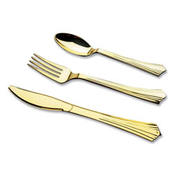 Tablemate Gourmet Gold Assorted Plastic Cutlery, Mediumweight, 20 Forks, 15 Knives, 15 Spoons/Pack