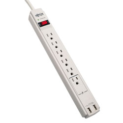 Tripp Lite Protect It! Surge Protector, 6 Outlets/2 USB, 6 ft. Cord, 990 Joules, Gray