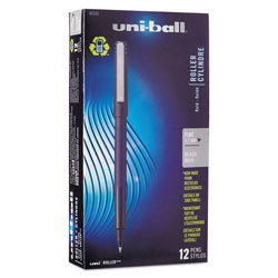 Uni-Ball Stick Roller Ball Pen, Fine 0.7mm, Black Ink, Black Matte Barrel, Dozen