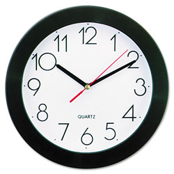 Universal Bold Round Wall Clock, 9.75" Overall Diameter, Black Case, 1 AA (sold separately)