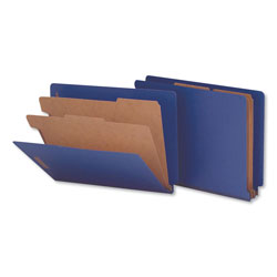 Universal Deluxe Six-Section Pressboard End Tab Classification Folders, 2 Dividers, 6 Fasteners, Letter Size, Cobalt Blue, 10/Box