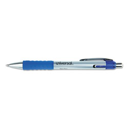 Universal Enterprises Comfort Grip Gel Pen, Retractable, Medium 0.7 mm, Blue Ink, Silver Barrel, Dozen