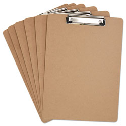 Universal Hardboard Clipboard with Low-Profile Clip, 0.5" Clip Capacity, Holds 8.5 x 11 Sheets, Brown, 6/Pack