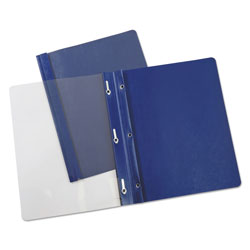 Universal Clear Front Report Covers with Fasteners, Three-Prong Fastener, 0.5" Capacity, 8.5 x 11, Clear/Dark Blue, 25/Box