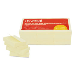 Universal Recycled Self-Stick Note Pads, 1.5" x 2", Yellow, 100 Sheets/Pad, 12 Pads/Pack