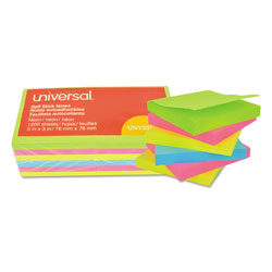 Universal Self-Stick Note Pads, 3" x 3", Assorted Neon Colors, 100 Sheets/Pad, 12 Pads/Pack