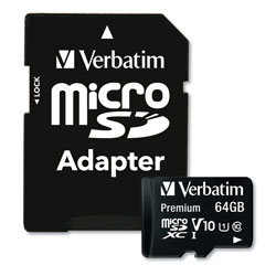 Verbatim 64GB Premium microSDXC Memory Card with Adapter, Up to 90MB/s Read Speed