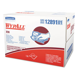 WypAll® X90 Cloths, Brag Box, 11 1/10 x 16 4/5, Denim Blue, 136/Box, 1 Box/Carton