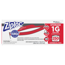 Ziploc® Double Zipper Storage Bags, 1 gal, 1.75 mil, 10.56" x 10.75", Clear, 250/Box