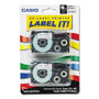 Casio Tape Cassettes for KL Label Makers, 0.75" x 26 ft, Black on White, 2/Pack
