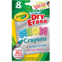Crayola Washable Dry Erase Crayons w/E-Z Erase Cloth, Assorted Neon Colors, 8/Pack