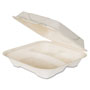 Eco-Products Renewable and Compost Sugarcane Clamshells, 3-Compartment, 9 x 9 x 3, 50/Pack, 4 Packs/Carton
