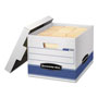 Fellowes STOR/FILE Medium-Duty Letter/Legal Storage Boxes, Letter/Legal Files, 12.75" x 16.5" x 10.5", White/Blue, 4/Carton