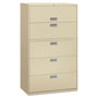 Hon 600 Series Five-Drawer Lateral File, 42w x 18d x 64.25h, Putty