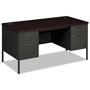 Hon Metro Classic Double Pedestal Desk, 60w x 30d x 29.5h, Mahogany/Charcoal