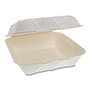 Pactiv EarthChoice Bagasse Hinged Lid Container, 9 x 9 x 3.5, 1-Compartment, Natural, 150/Carton