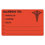 Tabbies Allergy Warning Labels, ALLERGIC TO: PENICILLN, CODEINE, SULFA, 2.5 x 4, Fluorescent Red, 100/Roll