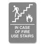 U.S. Stamp & Sign ADA Sign, 6 x 9, In Case of Fire Use Stairs, Gray