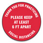 Accuform® Slip-Gard Floor Signs, 12" Circle, "Thank You For Practicing Social Distancing Please Keep At Least 6 Ft Apart", Red, 25/Pack