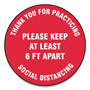 Accuform® Slip-Gard Floor Signs, 17" Circle, "Thank You For Practicing Social Distancing Please Keep At Least 6 Ft Apart", Red, 25/Pack