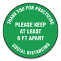 Accuform® Slip-Gard Floor Signs, 12" Circle, "Thank You For Practicing Social Distancing Please Keep At Least 6 Ft Apart", Green, 25/PK