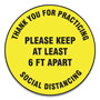 Accuform® Slip-Gard Floor Signs, 17" Circle,"Thank You For Practicing Social Distancing Please Keep At Least 6 Ft Apart", Yellow, 25/PK