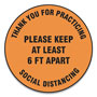 Accuform® Slip-Gard Floor Signs, 17" Circle,"Thank You For Practicing Social Distancing Please Keep At Least 6 Ft Apart", Orange, 25/PK
