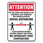 Accuform® Social Distance Signs, Wall, 10 x 7, Customers and Employees Distancing, Humans/Arrows, Red/White, 10/Pack