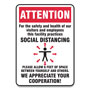 Accuform® Social Distance Signs, Wall, 14 x 10, Visitors and Employees Distancing, Humans/Arrows, Red/White, 10/Pack