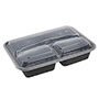 Chesapeake 33.8Oz Three Compartment Rectangular Black Container w/Lid 150/Case