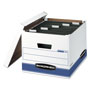 Fellowes HANG'N'STOR Medium-Duty Storage Boxes, Letter/Legal Files, 13" x 16" x 10.5", White/Blue, 4/Carton