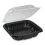 Pactiv EarthChoice Dual Color Hinged-Lid Takeout Container, 1-Compartment, 38 oz, 8.5 x 8.5 x 3, Black/Clear, 150/Carton