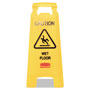 Rubbermaid Caution Wet Floor Floor Sign, Plastic, 11 x 12 x 25, Bright Yellow, 6/Carton