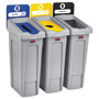Rubbermaid Slim Jim Recycling Station Kit, 69 gal, 3-Stream Landfill/Paper/Bottles/Cans
