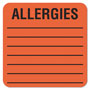 Tabbies Allergy Warning Labels, ALLERGIES, 2 x 2, Fluorescent Red, 500/Roll
