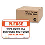 Tabbies BeSafe Messaging Repositionable Wall/Door Signs, 9 x 6, Please Wipe Down All Surfaces You Touch, White, 30/Carton