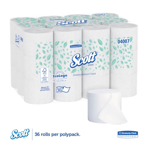 Scott® Essential Coreless SRB Bathroom Tissue, Septic Safe, 2-Ply, White, 1000 Sheets/Roll, 36 Rolls/Carton