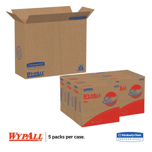 WypAll® X80 Cloths with HYDROKNIT, 9.1 x 16.8, Red, Pop-Up Box, 80/Box, 5 Box/Carton