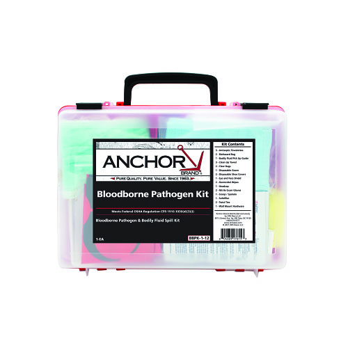 Anchor Bloodborne Pathogen Kit, Blood Spill Clean-up, Plastic Case, Wall Mount Bracket